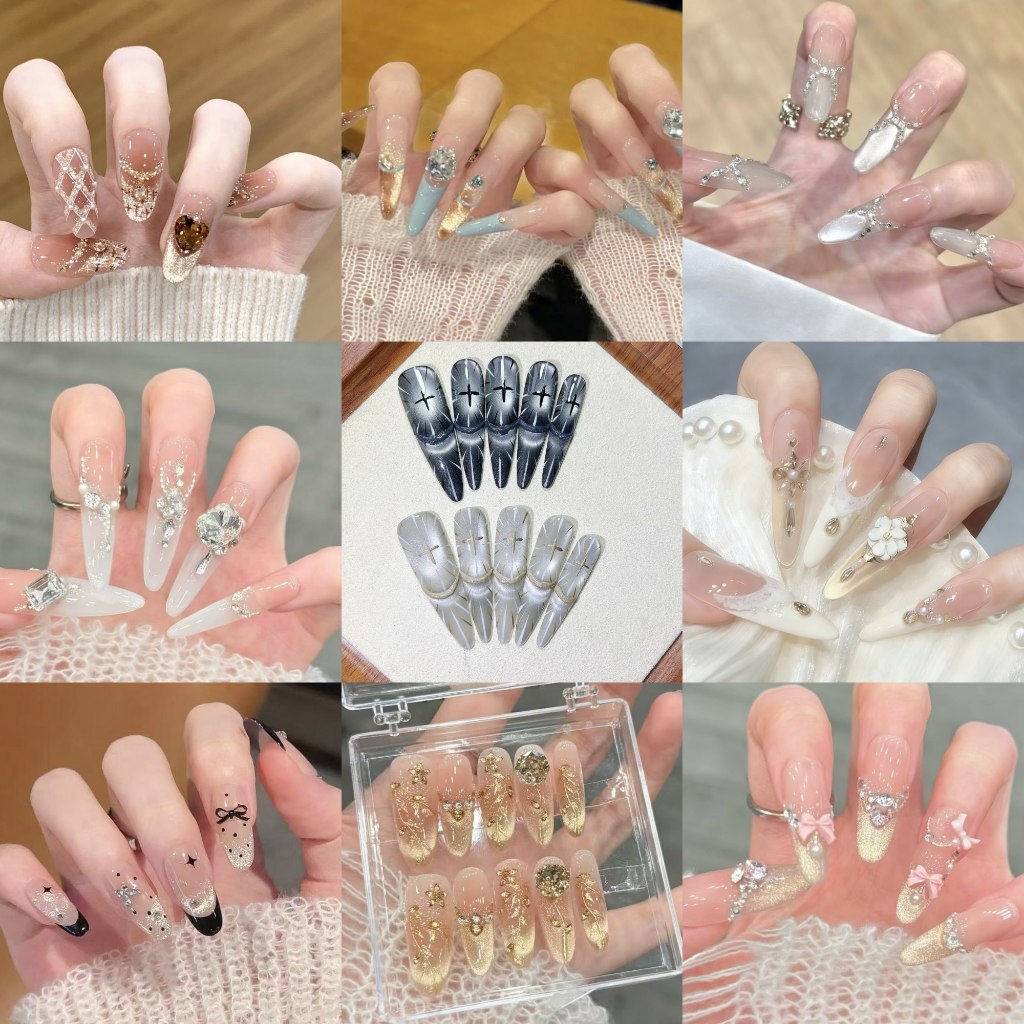เล็บปลอมสไตล์เวียดนามเรียบหรูดูแพง เล็บปลอมพสจีนงานแคดอายเล่นแสง ไซส์M