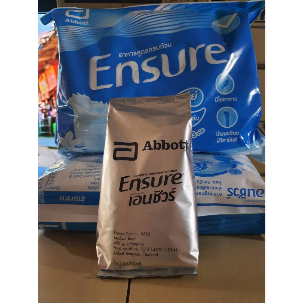 เอนชัวร์ ensure กลิ่นวนิลา ชนิดถุงเติม แบ่งขาย ขนาด400 กรัม x จำนวน1 ถุง (ซื้อ4 ถุงแถมช้อนตวง)