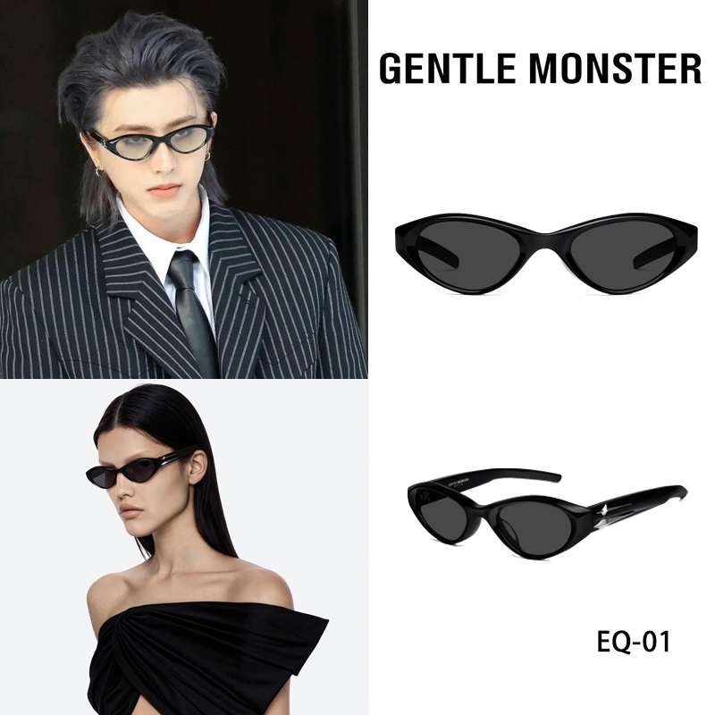 NEW2025 EQ-01(จัดส่งจากกรุงเทพ)GENTLE MONSTER แว่นกันแดดทรงแคทอายสีดำอะซิเตทGM