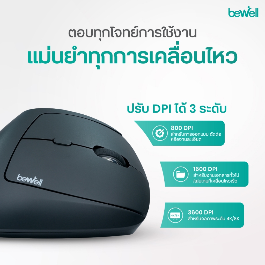 Bewell เมาส์ไร์สายแนวตั้ง ถนัดมือทุกการคลิก ลดปวดข้อมือ สำหรับคนมือเล็ก รับประกัน 1 ปี - รูปที่ 5
