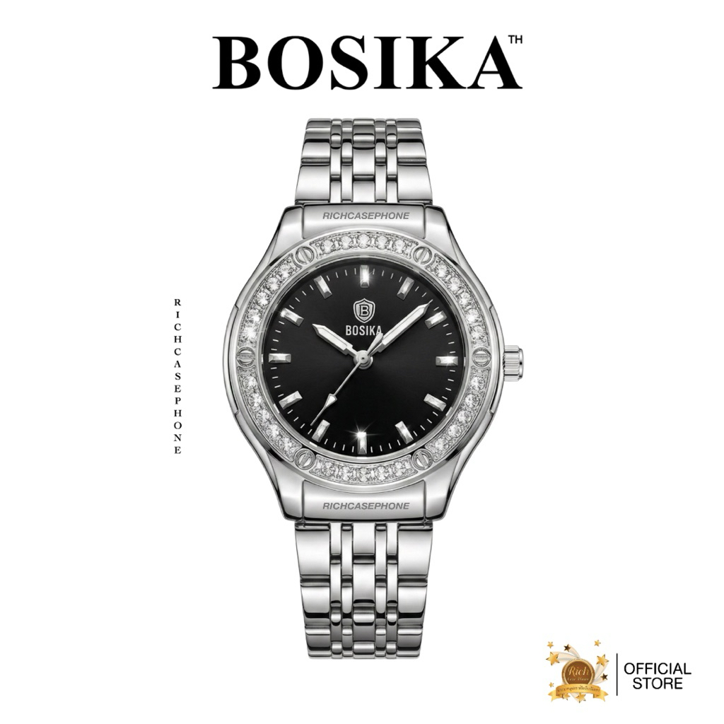 นาฬิกาข้อมือผู้หญิง BOSIKA - โบซิก้า แท้ รุ่นใหม่ รหัส BS156 หน้าปัดกลม ขนาด 30 MM. ล้อมเพชร สายสแตนเลส มีหลายสี