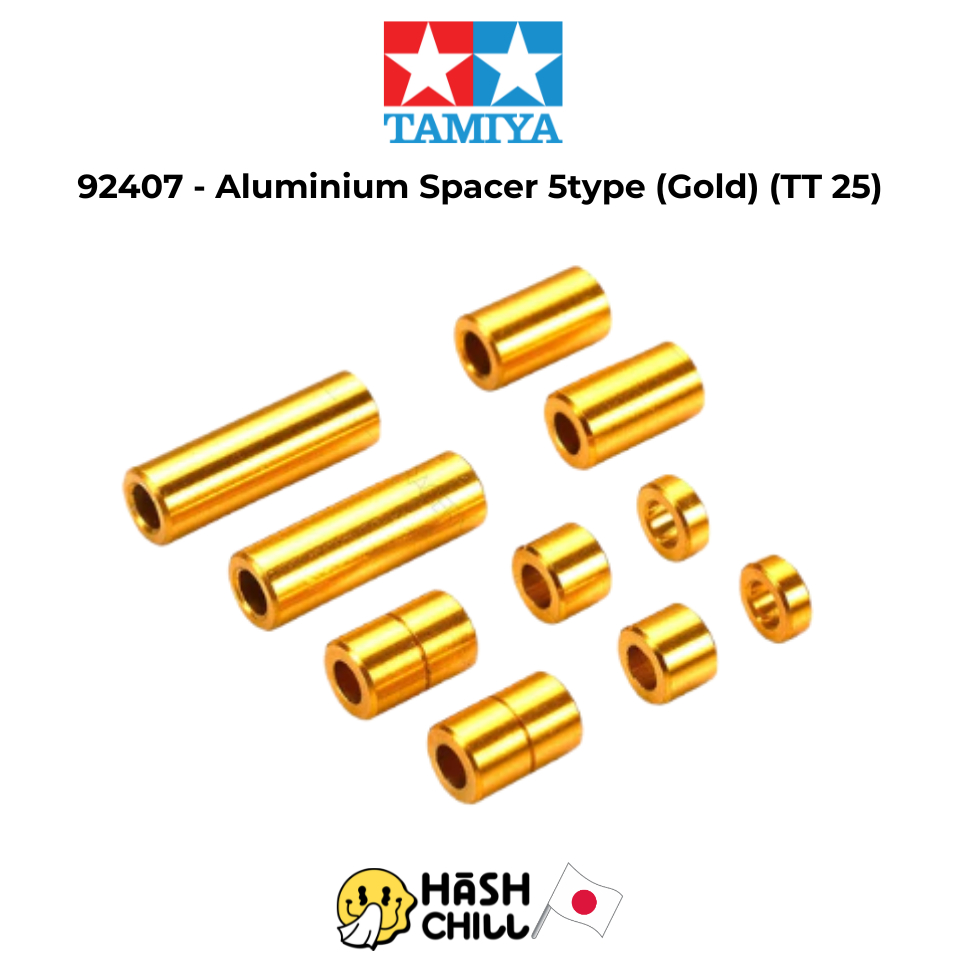 Tamiya 92407 - Aluminium Spacer 5type (Gold) (Tamiya Thailand 25th Anniversary) ชุดแต่งมินิโฟร์วีลทา