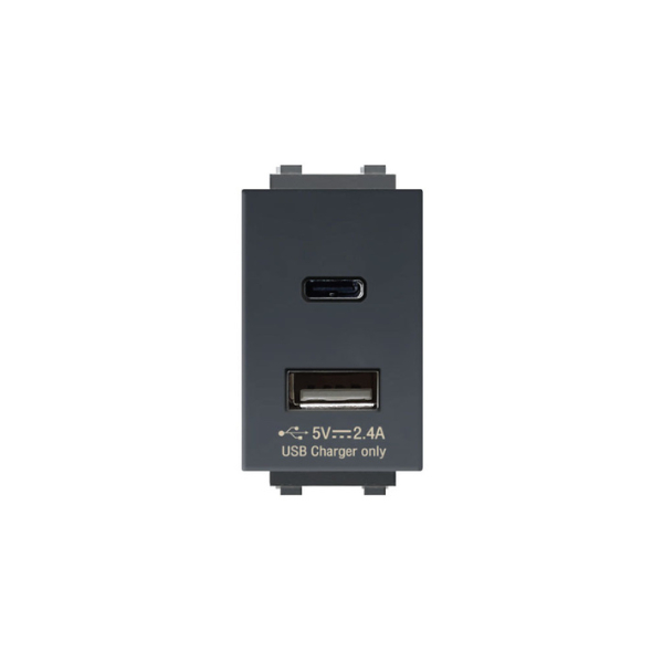 NANO เต้ารับชาร์จ USB Type A+ Type C 2.4 แอมป์ ขนาด 1 ช่อง (สีดำ) รุ่น Classic Series รหัสสินค้า: SC-USB2B