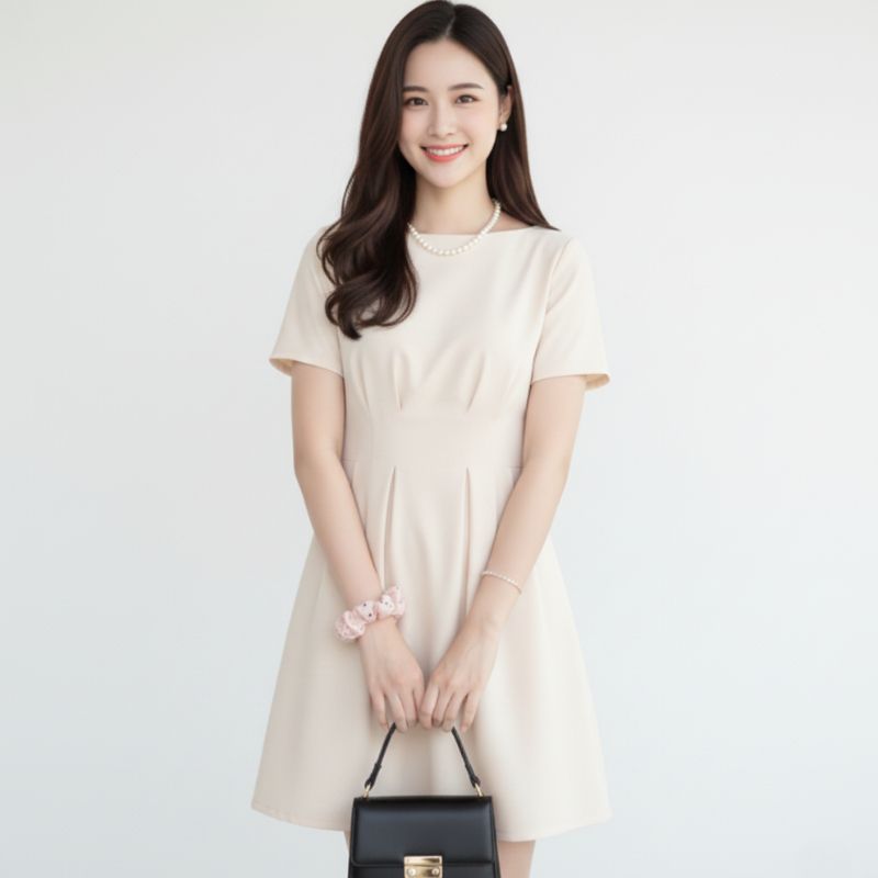 Dress เดรส ชุดเดรส เดรสกระโปรง ชุดออกงาน ชุดสาวอวบ สไตล์เกาหลี ใส่สบาย ใส่วันธรรมดาหรือทำงาน ได้ทุกโอกาส คอกว้าง😍🥰