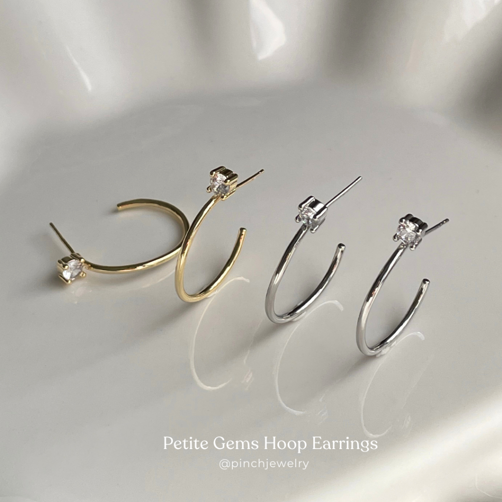 Pinch Petite Gems Hoop Earrings ต่างหูห่วงประดับเพชร ก้านเงินแท้ S925