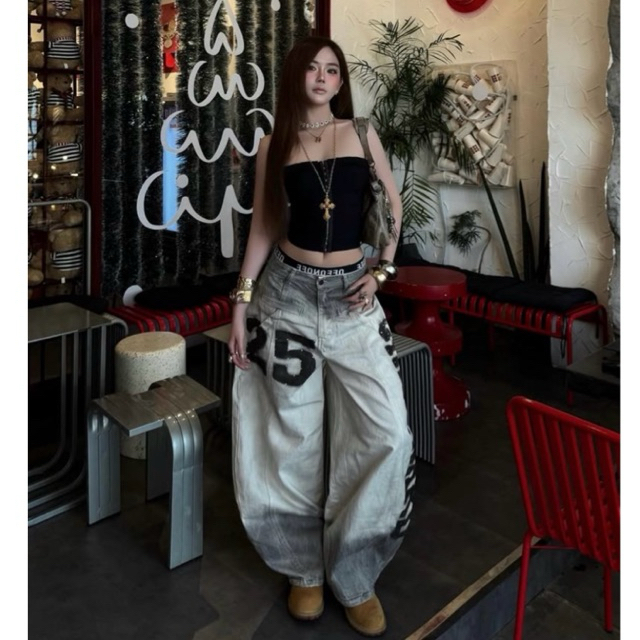 Pre-order (14-20days) แบรนด์เวียดนาม🇻🇳 GRINDHARD | Wide Leg Khaki Jeans with Stone Pattern🖤