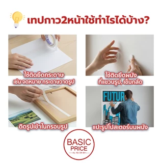 (แพค12ม้วน) เทปกาว 2 หน้า แบบบาง (กาวธรรมดา) ความยาว 20 หลา เทปเยื่อกาวสองหน้า