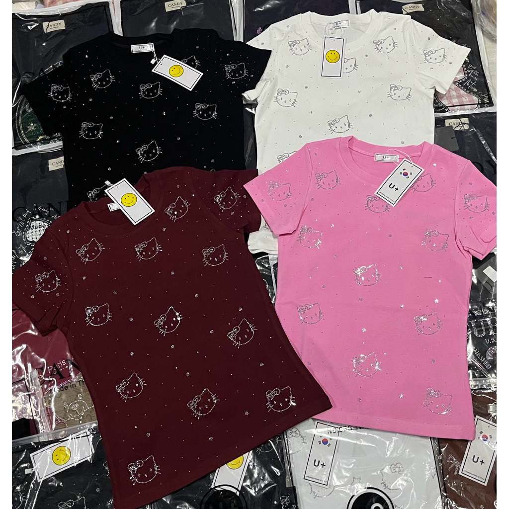 สำหรับสาวไซส์เล็กเสื้อรีดเพชรป้ายU+เข้ารูปสวย ผ้ายูนิโคล่