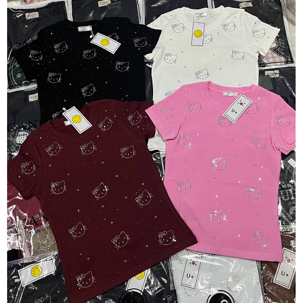 สำหรับสาวไซส์เล็กเสื้อรีดเพชรป้ายU+เข้ารูปสวย ผ้ายูนิโคล่