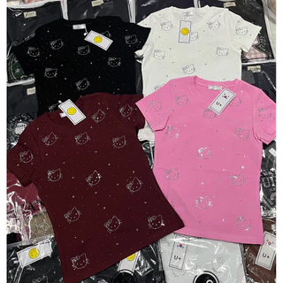 สำหรับสาวไซส์เล็กเสื้อรีดเพชรป้ายU+เข้ารูปสวย ผ้ายูนิโคล่