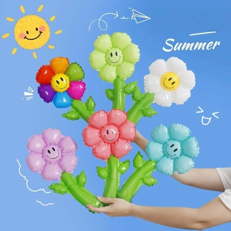 ไม้ฟอยล์สำหรับวันวาเลนไทน์ ลูกโป่งดอกทานตะวันและดอก