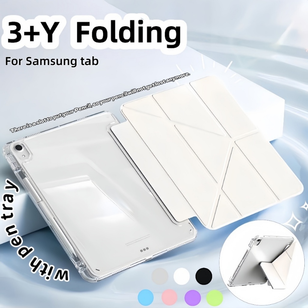 Y เคสป้องกันแบบพับได้สําหรับSamsung Tab S10lite/A11+/S9/S9+/S10+/S8+/S7+/A9ใส่ปากกาได้ หลังใส วัสดุอะคริลิเคสGalaxy S9FE