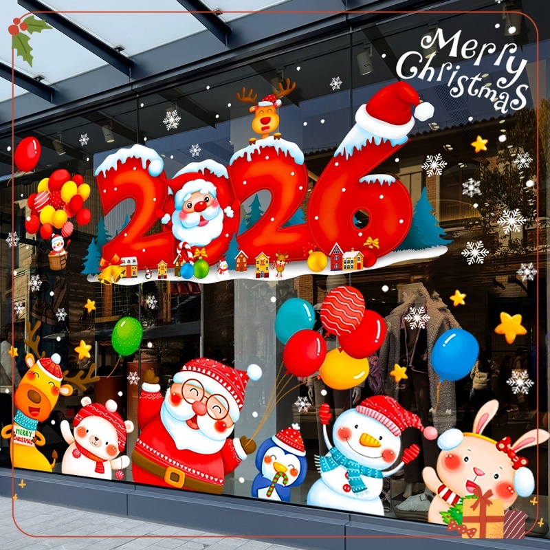Christmas 🎄 2026 สติกเกอร์คริสต์มาสติดกระจก กันน้ำ 2แผ่น/ม้วน ติดกระจกกันน้ำ สำหรับตกแต่งหน้าต่าง