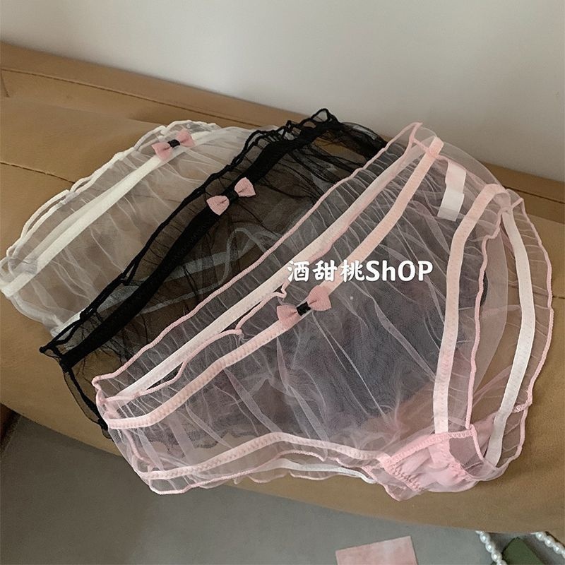 Peony & Lace กางเกงในผู้หญิง สไตล์ญี่ปุ่น เอวต่ำ ยืดหยุ่น ตาข่าย ซิมเปิล บางเบา ระบายอากาศดี ถุงสามเหลี่ยม เซ็กซี่ #Y19