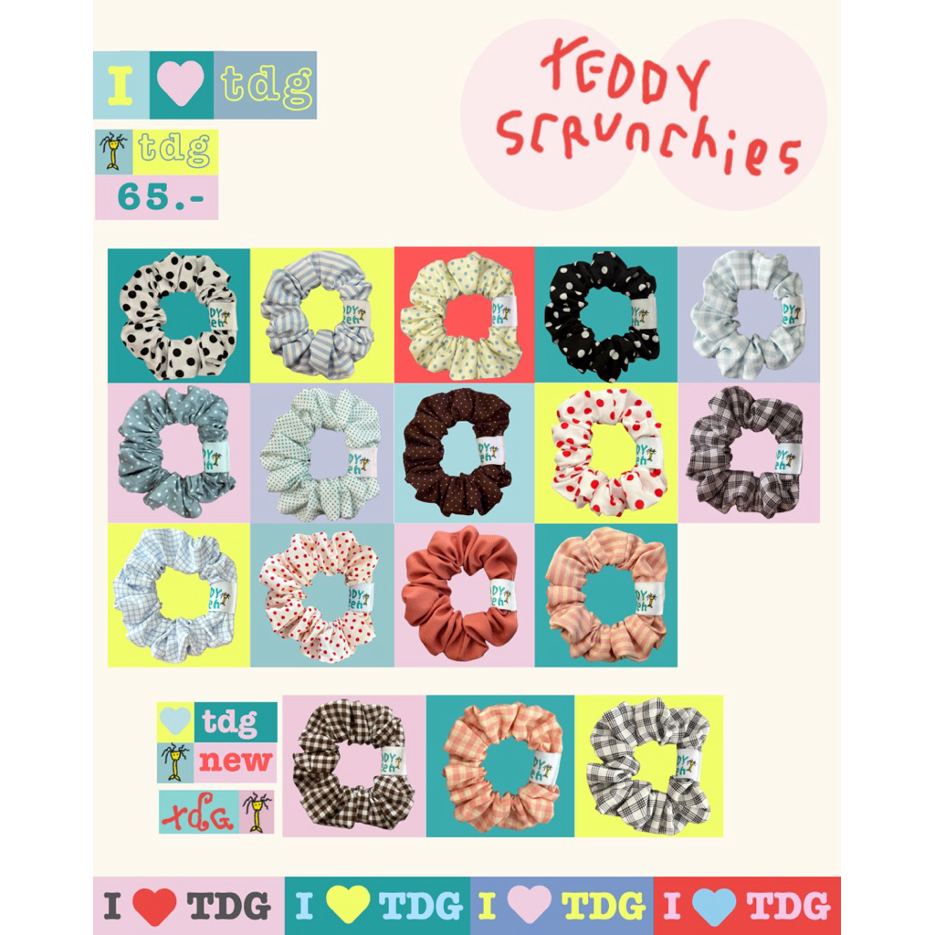 teddy scrunchies ♥️ teddy green หนังยางมัดผม (ไซส์ปกติ)