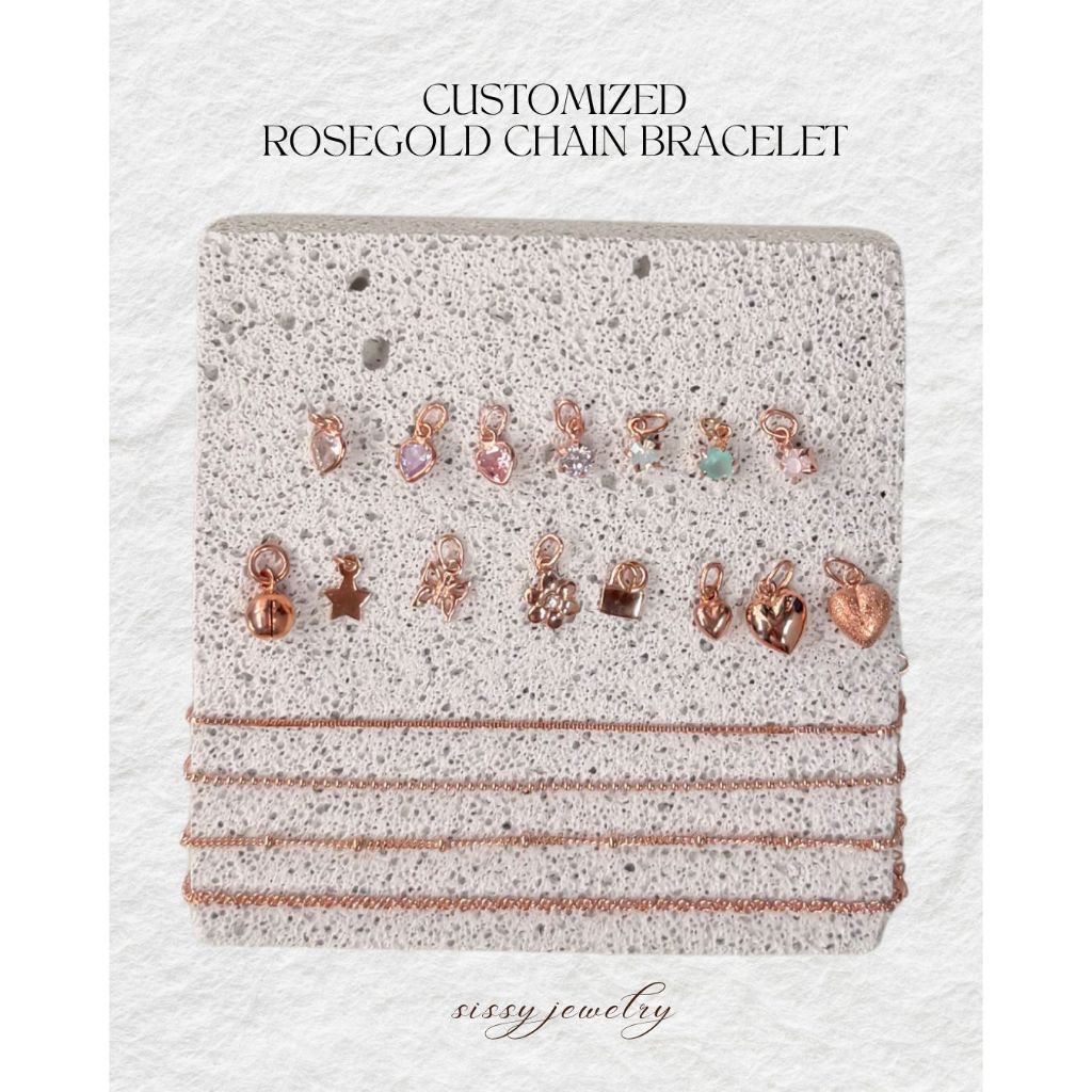 SissyJewelry // สร้อยข้อมือเงินแท้ (Rosegold-plated) Customized bracelet (ใส่จี้ช่องหมายเหตุ) 🎁Free gift box🎁