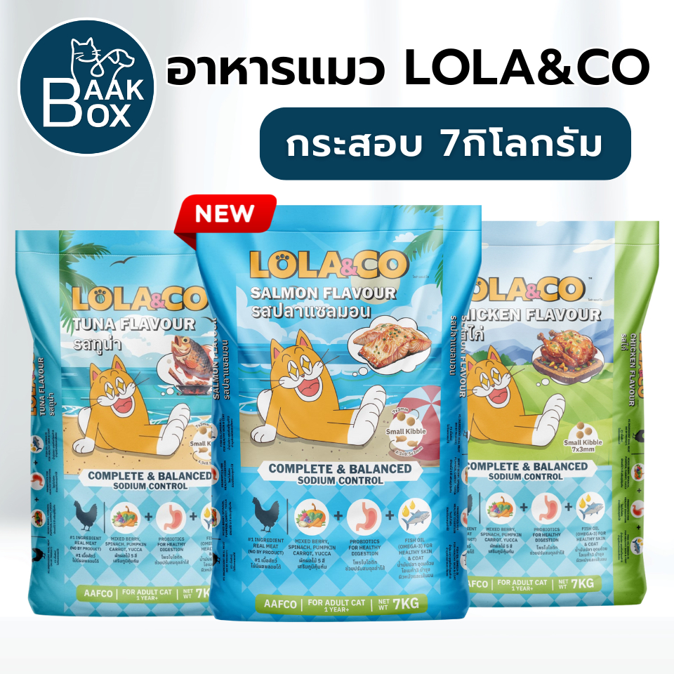 (กระสอบ) Lola&Co 7kg อาหารเม็ดแมว สำหรับแมวโต ปราศจากผลพลอยได้ Fs