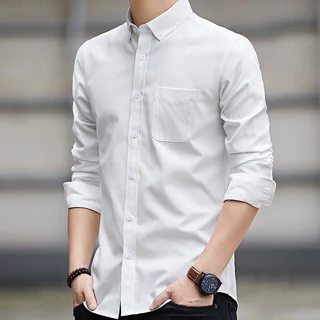 【5 สี】เสื้อเชิ้ตแขนยาว คอปกโปโล แบบเป็นทางการ ติดกระดุม สไตล์นักธุรกิจ สําหรับผู้ชาย M-5XL