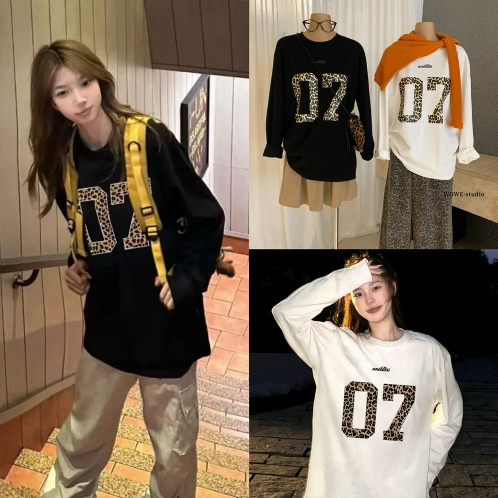 8251# เสื้อ แขนยาว คอกลม สกรีนลายช่วงอก เนื้อผ้าดี งานสวย TAG:WG.WE 🇰🇷