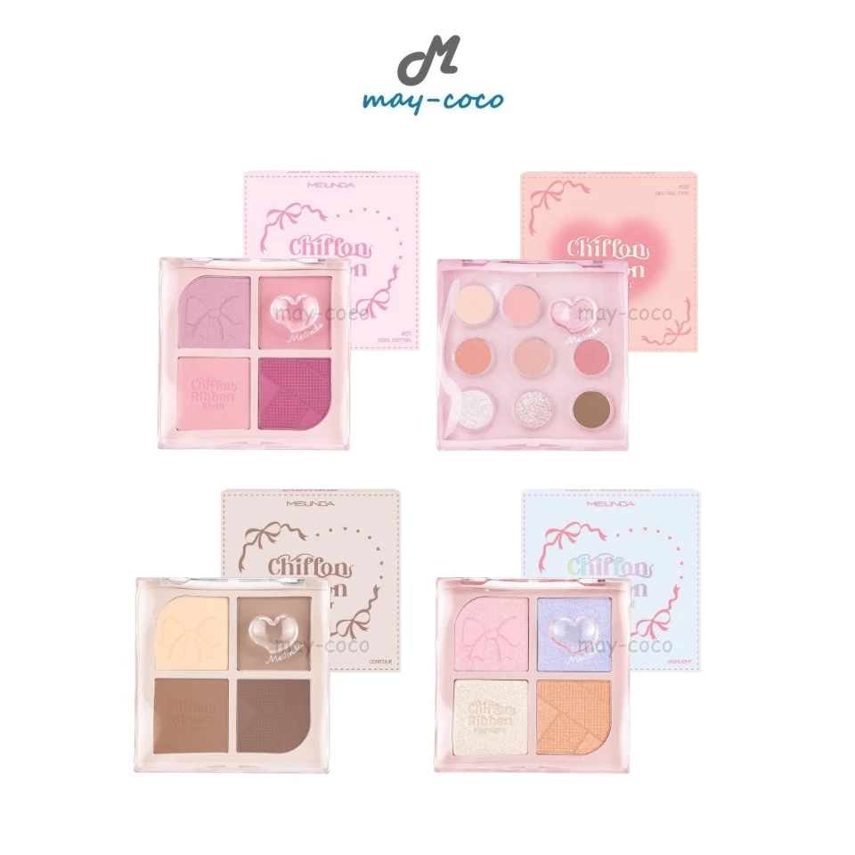 MEILINDA Chiffon Ribbon Blush พาเลท+คอนทัวร์+ไฮไลท์ ครบชุด