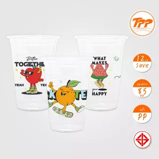 TPP (ยกลัง) แก้วพลาสติก 12oz SAVE ปาก 85 พิมพ์ลาย 1,000 ใบ PP