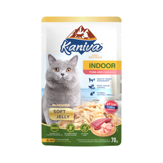 กล่อง 12 ซอง Kaniva อาหารเปียกแมว 70 กรัม โปรตีนสูง ไม่เติมเกลือ สำหรับแมวทุกวัย