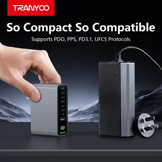 TRANYOO US10 TIS Certified 4-Port 100W GaN Ultra-Fast Charger with Digital Display; GaN Charger 240W Charging Cable