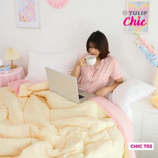 TULIP CHIC ผ้าห่มนวม ทูโทน สีเหลือง-ชมพู สีพื้นพาสเทล CHIC T02 ผ้านวมหนานุ่ม ห่มสบาย สไตล์มินิมอล