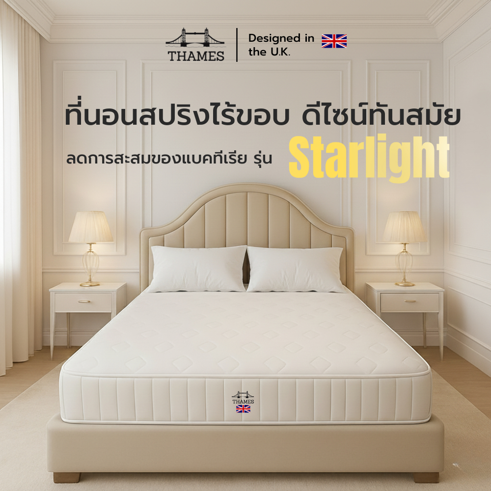Thames ที่นอนสปริงไร้ขอบ ความหนา 9 นิ้ว นุ่มสบาย ผ้ากันไรฝุ่น ดีไซน์ทันสมัย นุ่มแน่น นอนหลับสบาย
