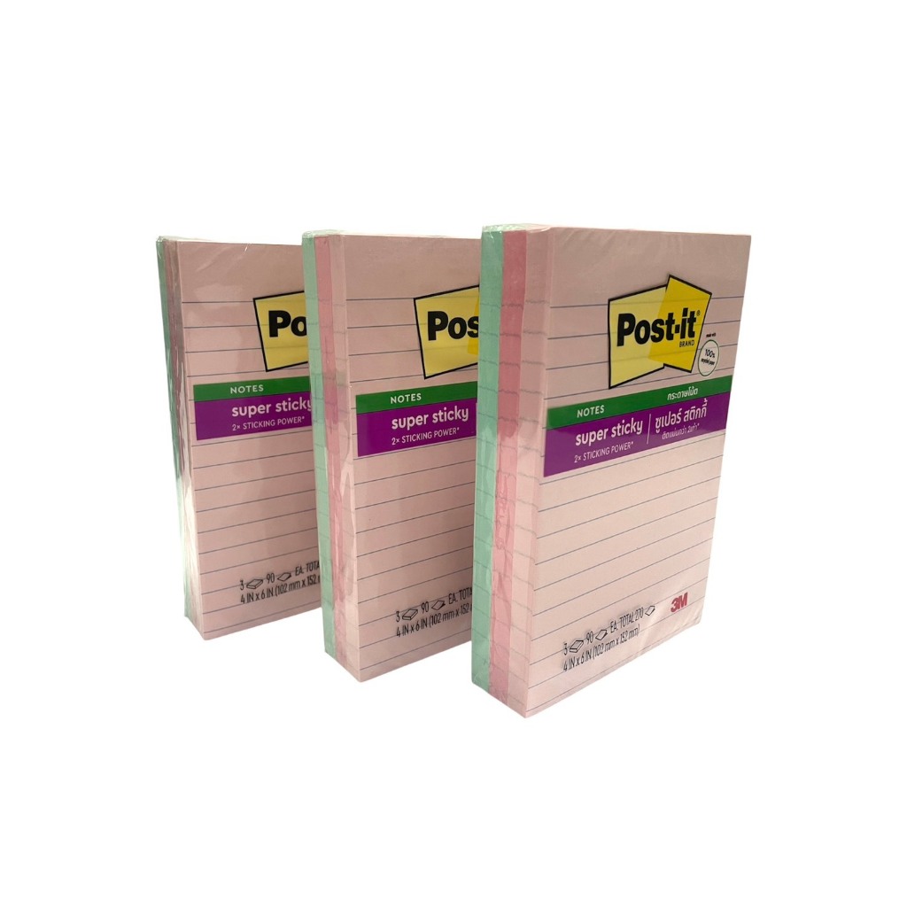 [ออกใบกำกับภาษีได้]  กระดาษโน๊ตมีเส้น Post-it 3M 660-3SSNRP คละสี 4"x6"(แพ็ค3เล่ม)