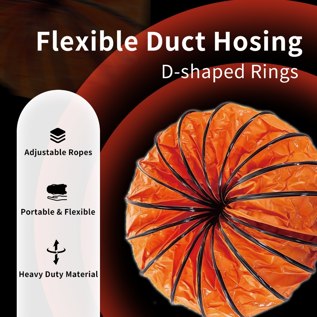ท่อผ้าใบลม ระบายอากาศแบบยืดหยุ่น FDH08/10/12 ขนาด 200/250/300mm ความยาว 5m/10m สำหรับพัดลมดูดอากาศ