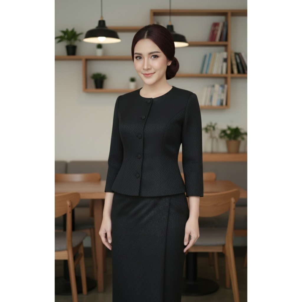 เสื้อผ้าฝ้ายราชวัตรทอลายลูกแก้วสีดำ (ว16)