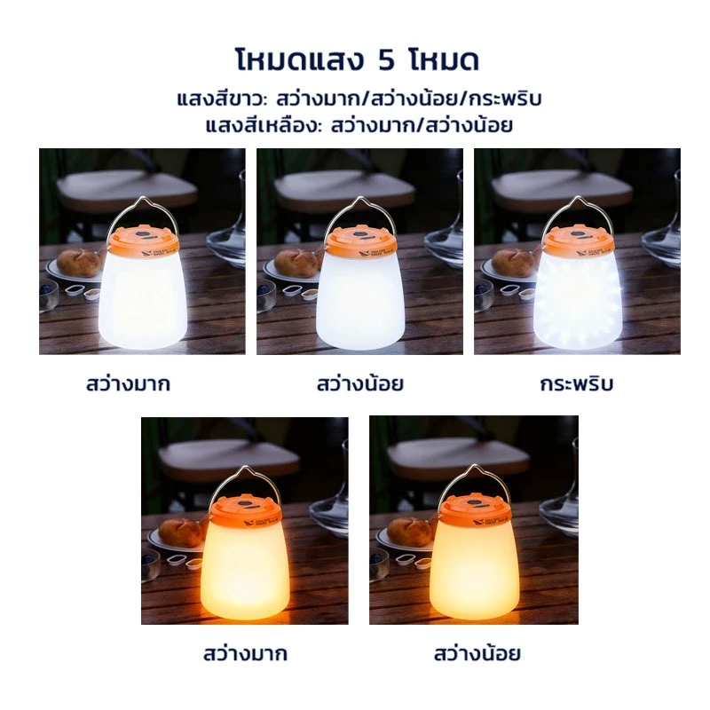 ไฟตั้งแคมป์กลางแจ้งไฟแคมป์ปิ้ง กันน้ำโคมไฟข้างเตียง  40ชั่วโมง5000mAh โคมไฟ LED แบบพกพา Type-C เสาไฟแคมป์ปิ้ง2.1m thumbnail 3