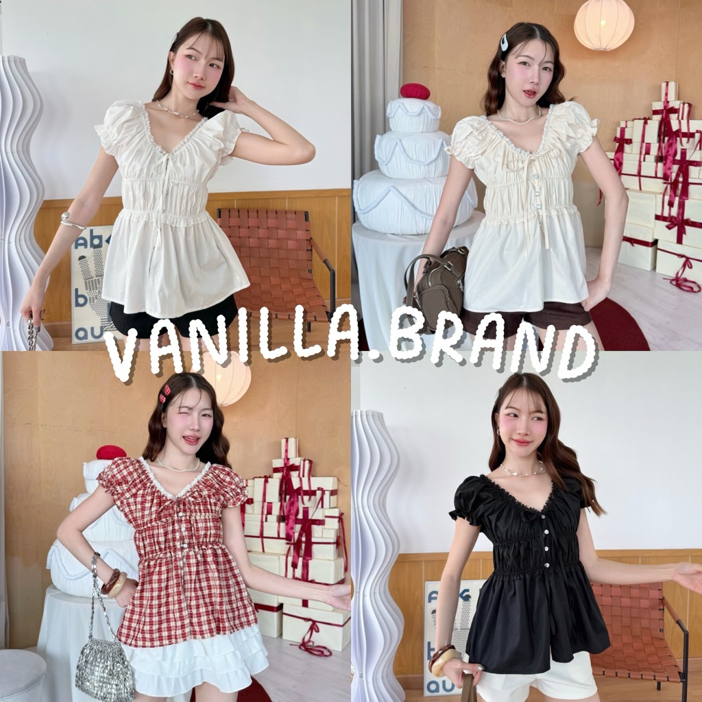 เสื้อแขนตุ๊กตาตัวยาว คอวีแต่งลูกไม้-ttm / VB0546