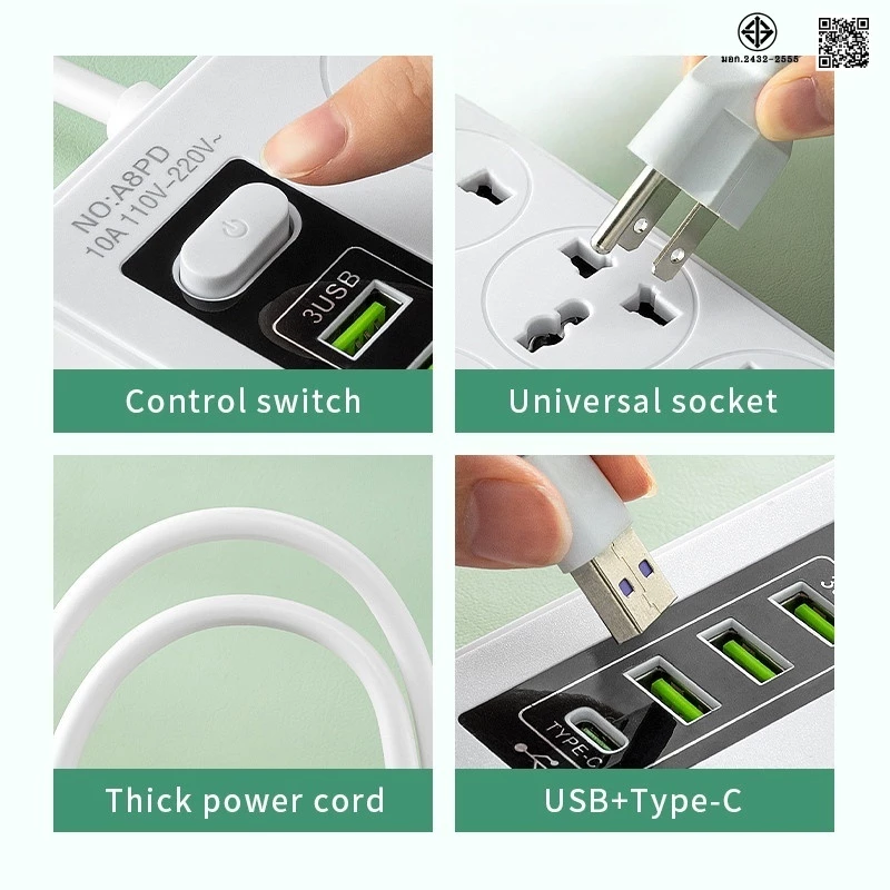 ปลั๊กไฟ 8 ทาง พร้อมพอร์ต USB และ PD 2300W มอก.2432-2555 ความยาว 3m/5m/8m thumbnail 7