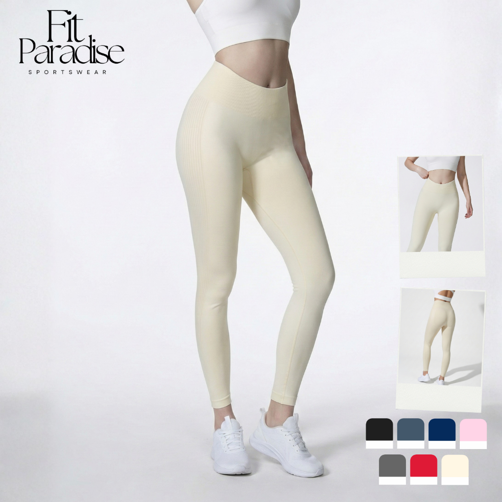 กางเกงออกกำลังกายขายาวรุ่นแมทเอวเว้าไม่เข้าก้น ก้นเรียบไม่เข้าร่อง