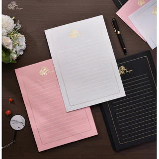 กระดาษเขียนจดหมายลายกุหลาบสีทองเรียบหรู กระดาษเขียนจดหมายวินเทจ ขนาด A5