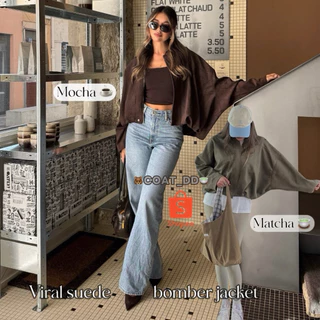 DD(no.143)✰”☕️Mocha&Matcha🍵viral Suede bomber jacket*٭🍂🧺เสื้อแจ็คเก็ตผ้าหนังกลับ ชุดไวรอลฮิตแห่งปีที่สาวเทสดีต้องมี𓍯🤎✰