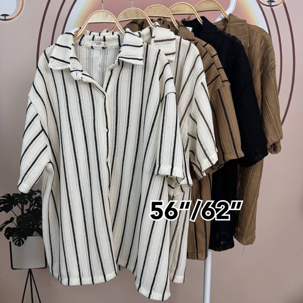 เสื้อเชิ๊ตผ้าถัก ลายริ้ว ไซส์ใหญ่ 56“/62”