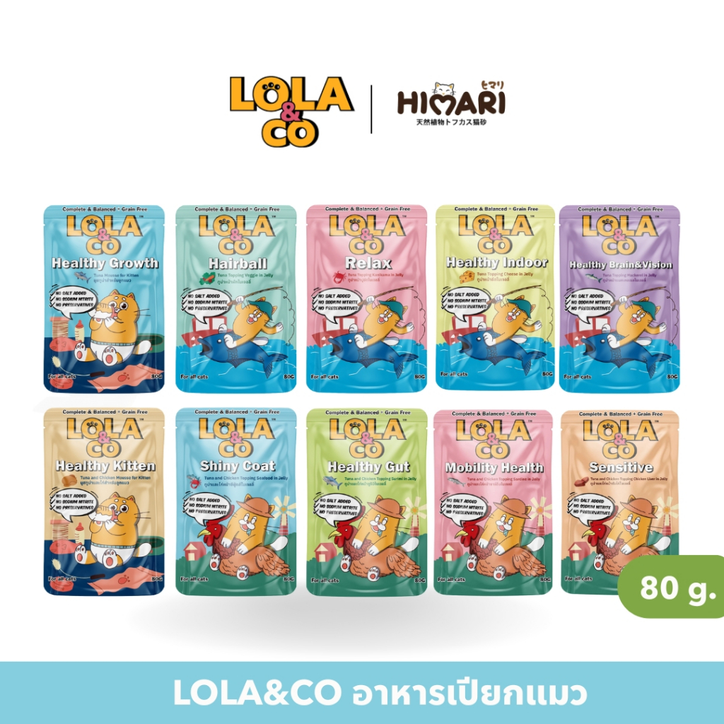 อาหารเปียกแมว Lola&CO โลล่าแอนด์โค อาหารเปียกแมว สุขภาพดี ขนาด 80 กรัม
