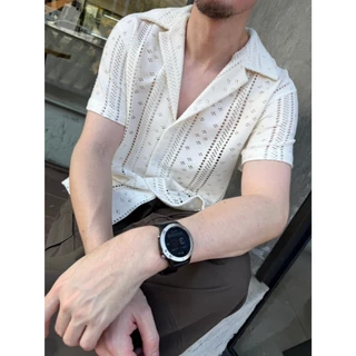 N077 เสื้อเชิ้ตผู้ชายลายฉลุสุดพรีเมียม ใส่แล้วดูดี ผู้หญิงมอง ผู้ชายชม