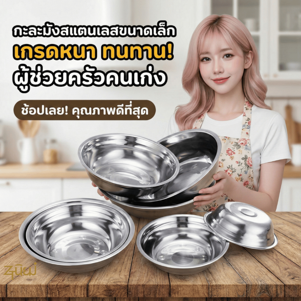 🙏สินค้าขายดี กะละมังสแตนเลสแท้ ใบใหญ่ เนื้อหนา ไม่เป็นสนิม กะละมังใช้ดีมาก ใช้งานได้อเนกประสงค์ ทนทาน มีหลายขนาด