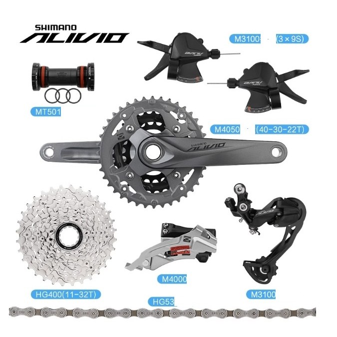 Shimano Alivio M4000 9-Speed Groupset — Complete 7-Piece MTB Drivetrain Kit