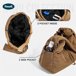 Tawii. กระเป๋า Unisex ไนลอนวัสดุ ความจุขนาดใหญ่ กระเป๋าสะพายข้างเดียว กันน้ำ ด้วยการออกแบบเชือก