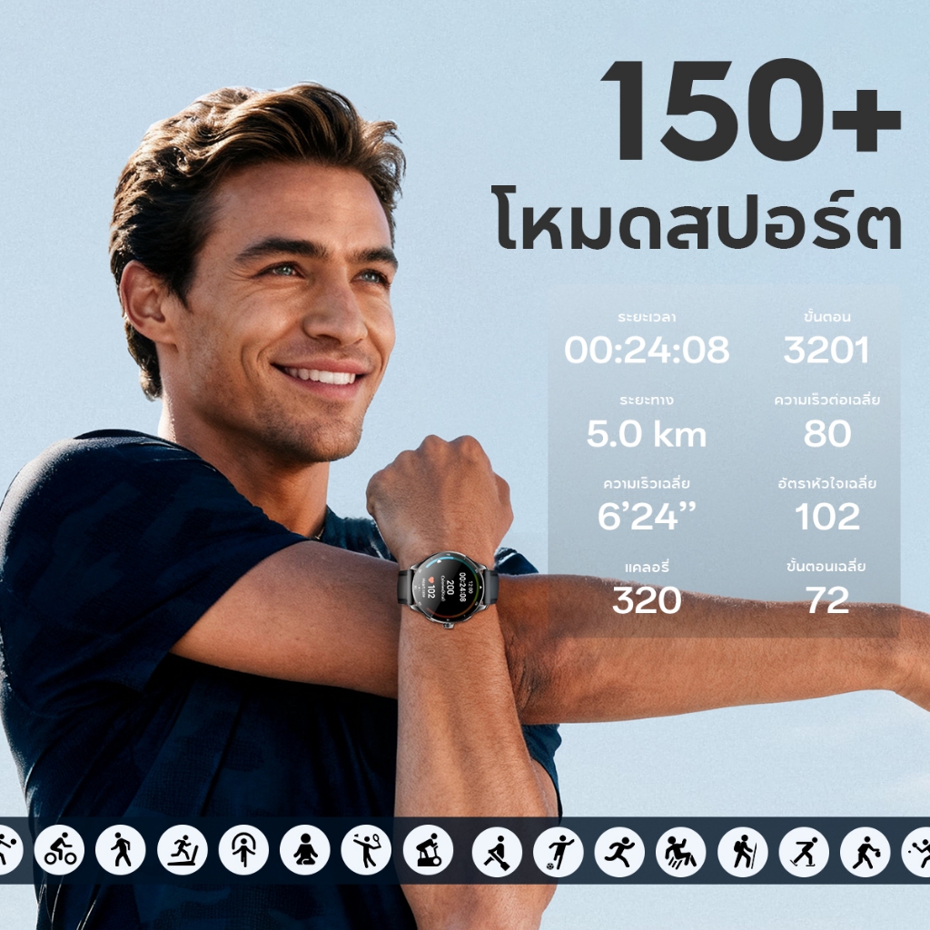 Aolon Prime X สมาร์ทวอทช์ หน้าจอโค้ง 3D 1.43” AMOLED หน้าจอ smartwatch 350mAh ตรวจหาสุขภาพโดยอัตโนมัติ นาฬิกาวิ่ง ราคา ถูกที่สุด ดีลบีเคเค แกลเลอรีภาพที่ 6