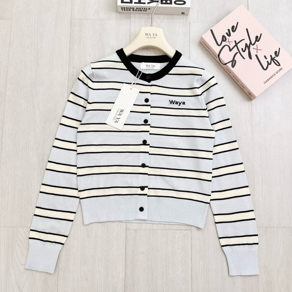 •WA YA•  เสื้อคลุม Cardigan คาร์ดิแกน ไหมพรม ลายทาง กระดุมแกะได้ ผ้านุ่มมาก ปัก wa ya