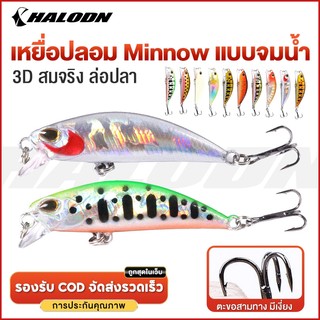 HALODN เหยื่อตกปลา เหยื่อตกปลาพลาสติก  เหยื่อเบส Minnow Sinking Lure เหยื่อปลอม 5 กรัม 5 ซม.  พร้อมตะขอ 2 ชิ้น นตกปลาล
