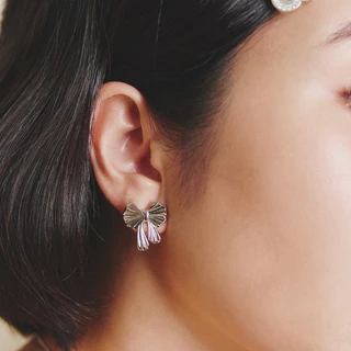 YVIS Pleated Bow Stud Brass Earring - YVIS X Proud O Wedding