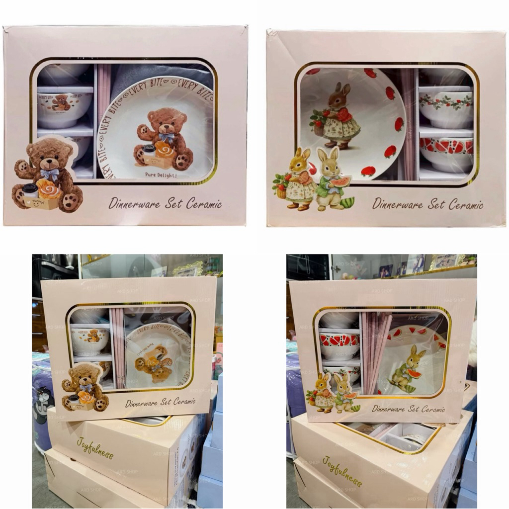 🔥พร้อมส่ง🔥ส่งด่วน✨ ชุดจานชามเซรามิก Dinnerware Set Ceramic 🐰🐻ของขวัญวันปีใหม่ ของขวัญวันเกิด💗งานสวยมาก✨