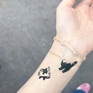 Tatoo สติกเกอร์รอยสักชั่วคราว ลายแมวน่ารัก กันน้ํา สําหรับผู้ชาย และผู้หญิง